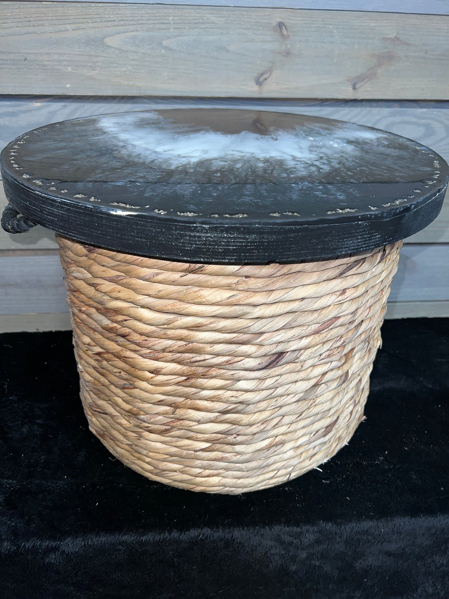 Black, Silver & White Wave Storage Basket Table