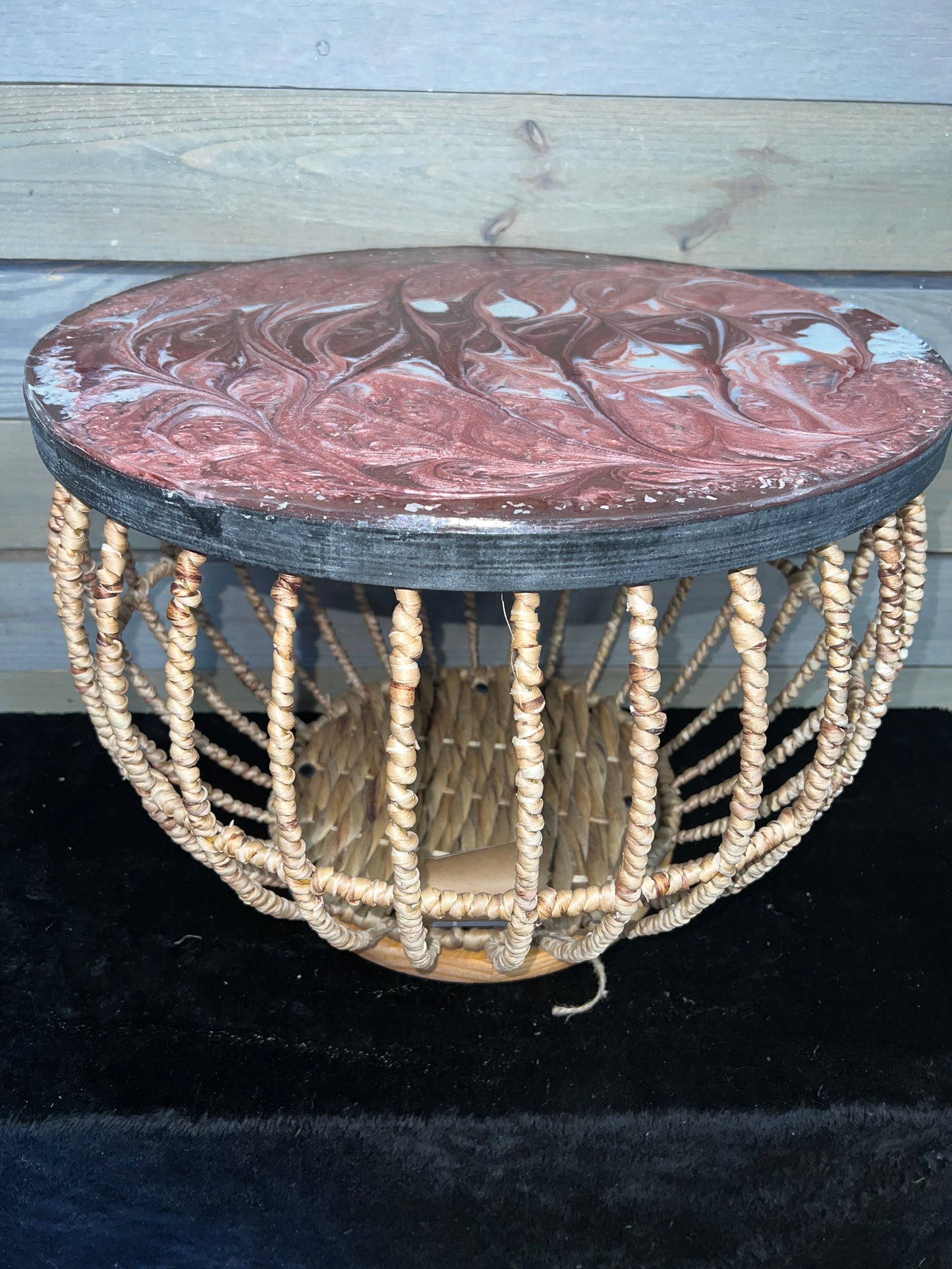 Pink, Burgundy & White Swirl Storage Basket Table