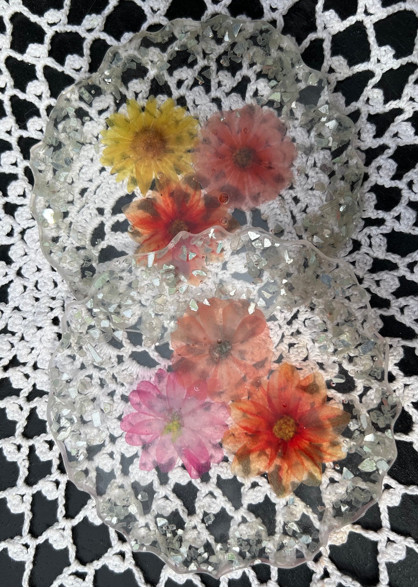 Colored Flowers In Clear Coasters Set