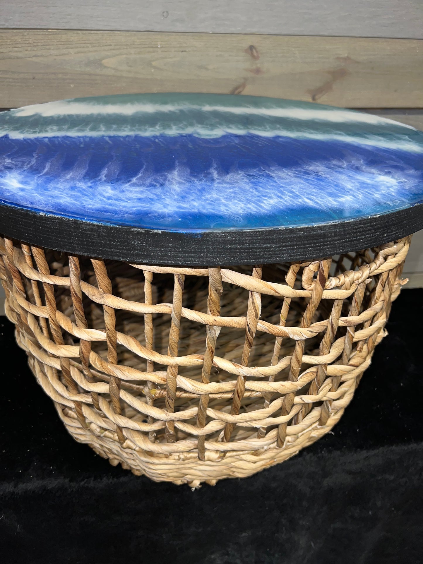 Blue, Teal & White Wave Storage Basket Table