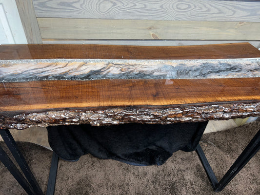 Black Walnut Raw Edge Bar/Desk With LED Lights