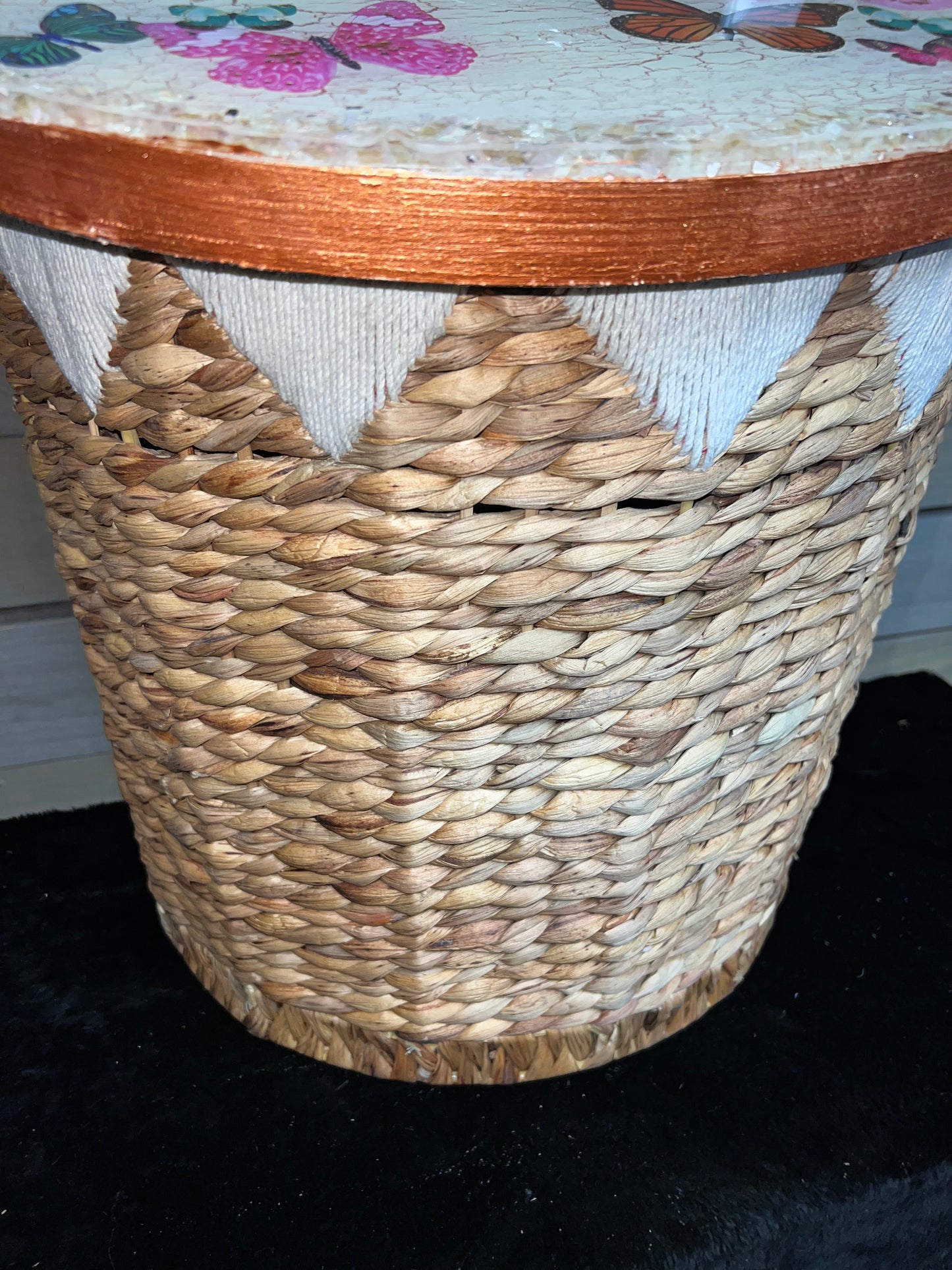 Rose Gold Crackle Butterfly Storage Basket Table