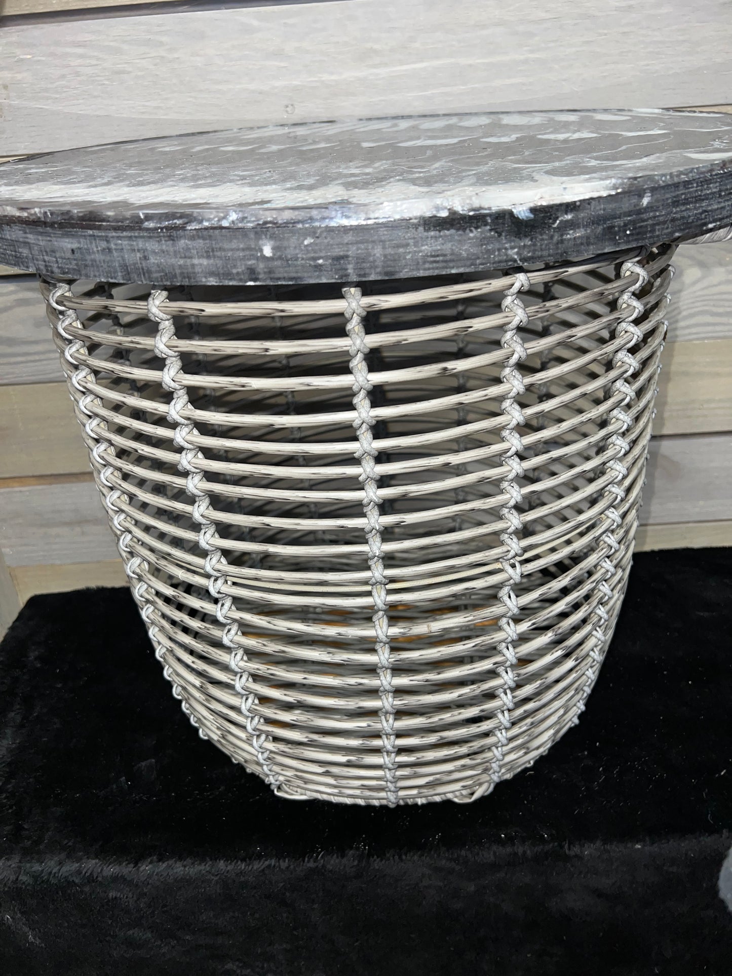 Black, Silver & White Storage Basket Table