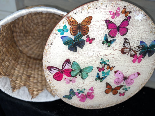 Rose Gold Crackle Butterfly Storage Basket Table