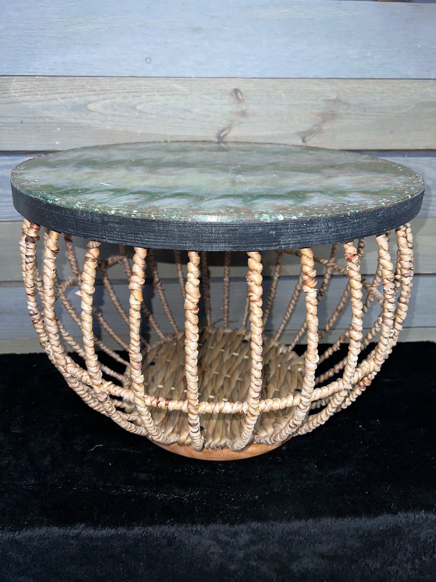 Green, Moss & Pearl White Swirl Storage Basket Table