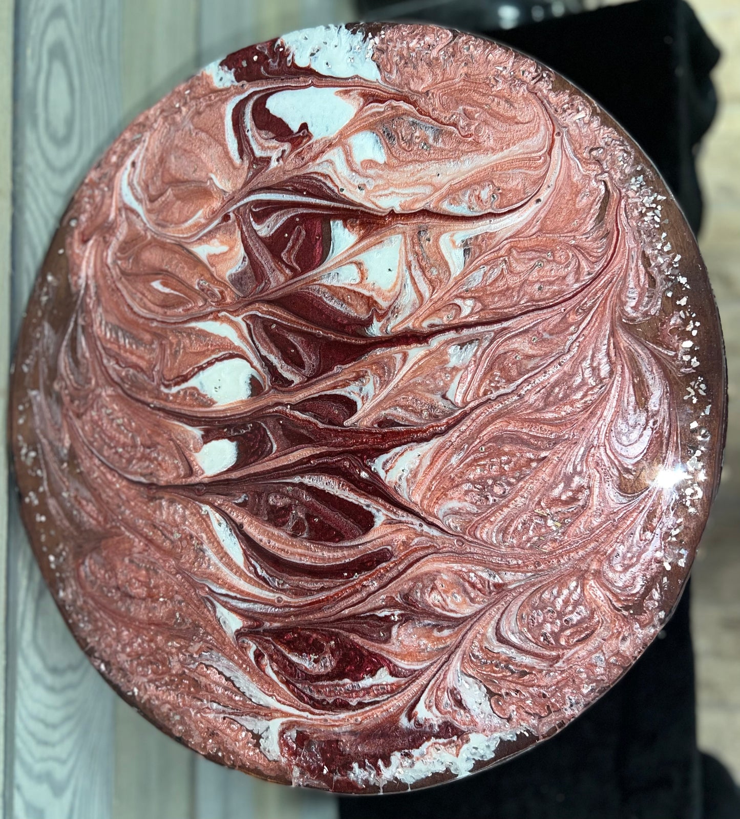 Pink, Burgundy & White Swirl Storage Basket Table