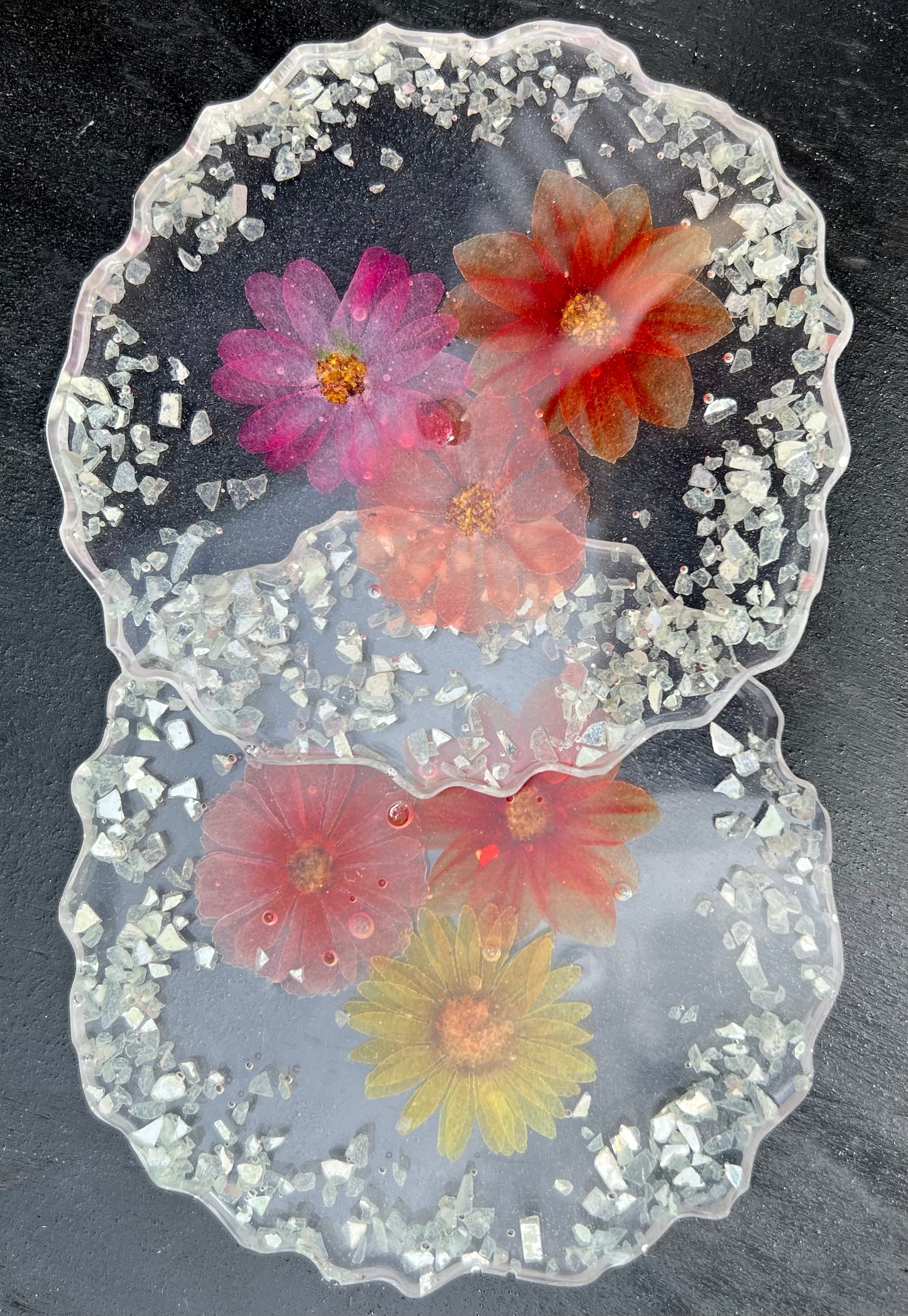 Colored Flowers In Clear Coasters Set