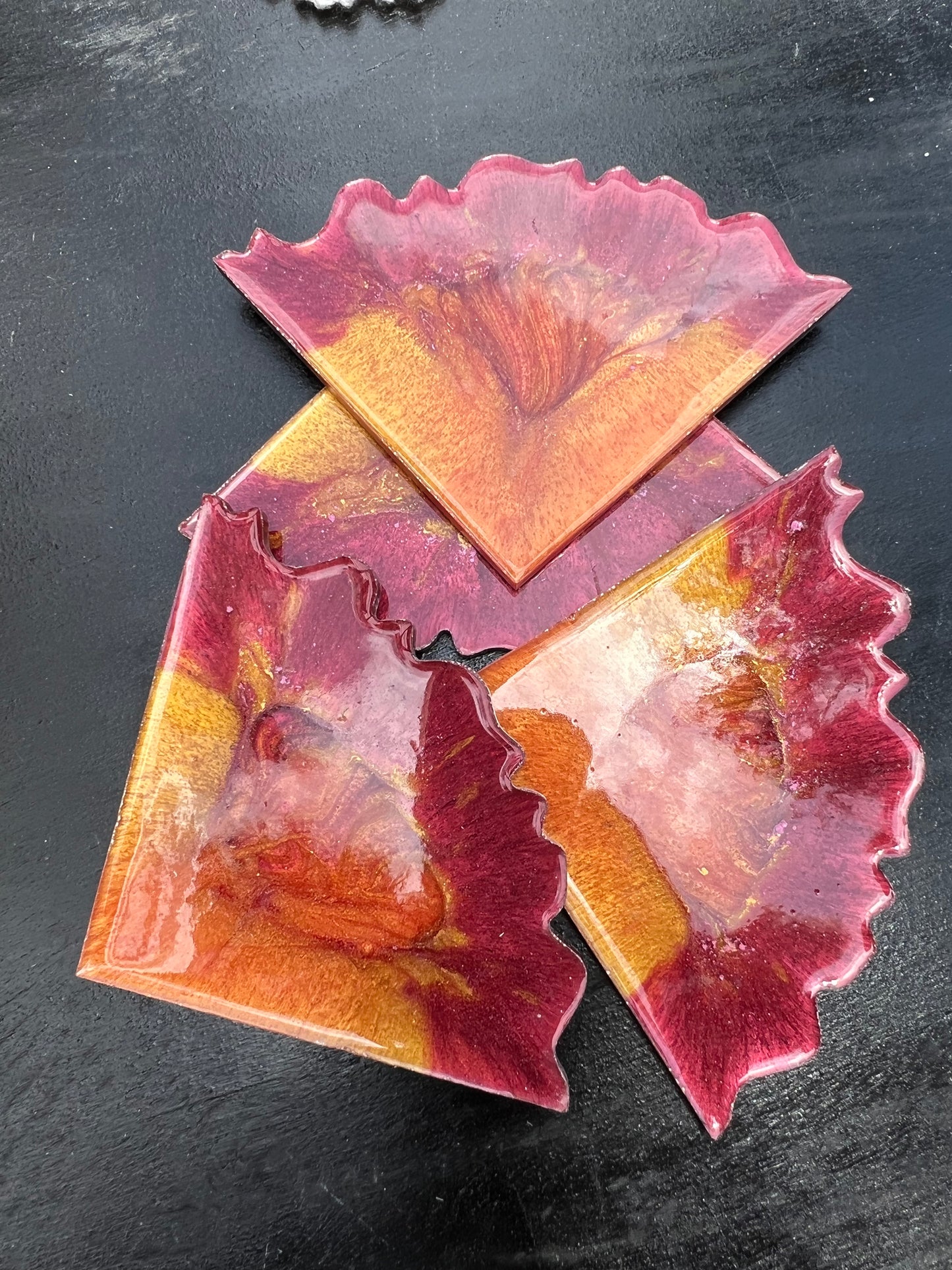 Burgundy, Gold & Orange Coasters Set