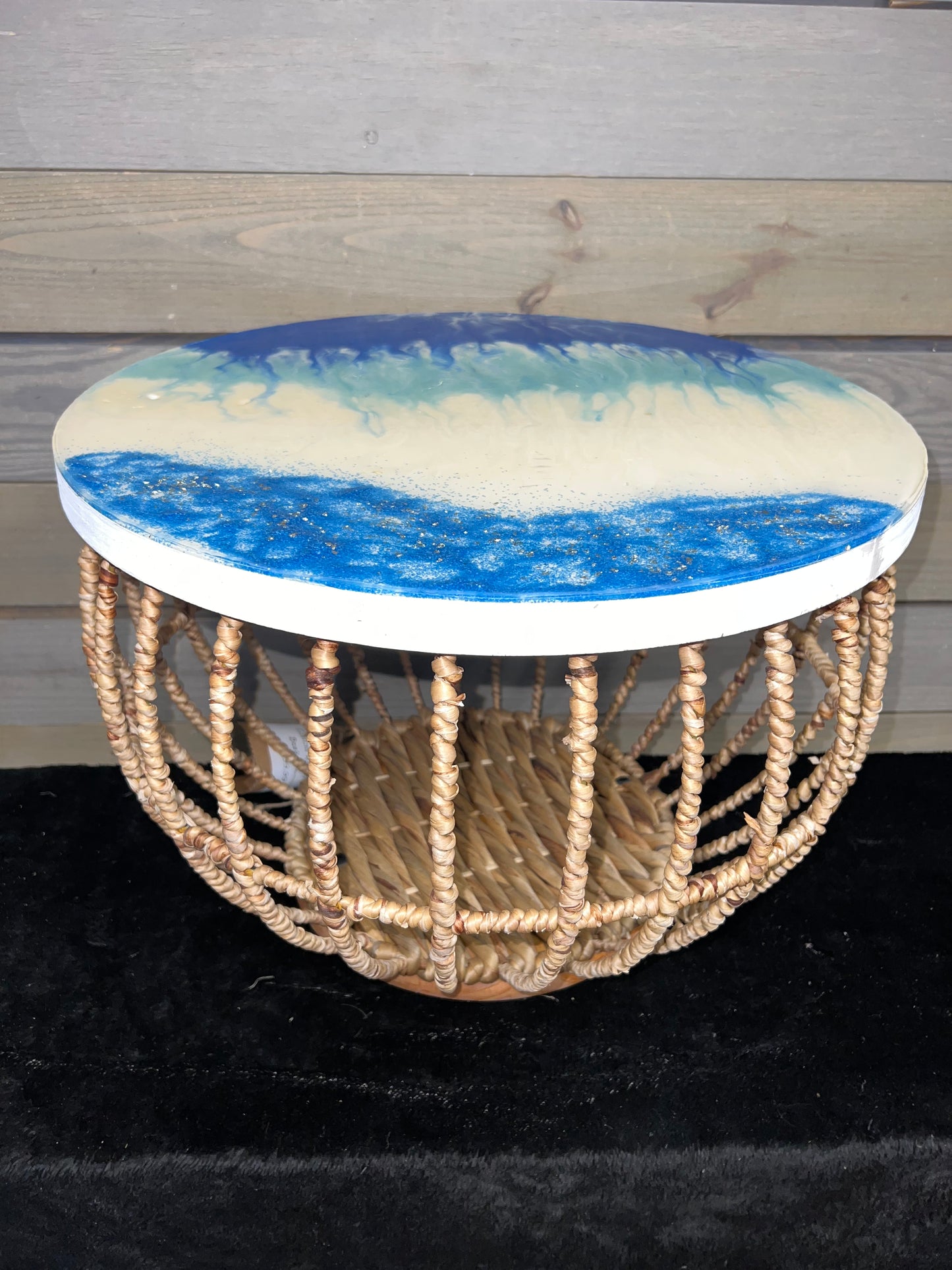 Blue & White Waves With Blue Sand Storage Basket Table