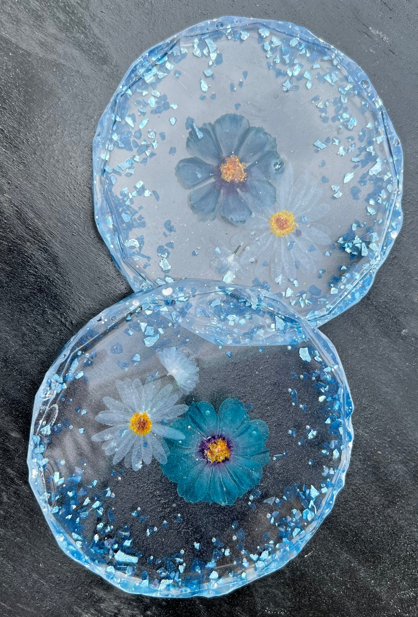 Blue Flowers In Clear Coasters Set