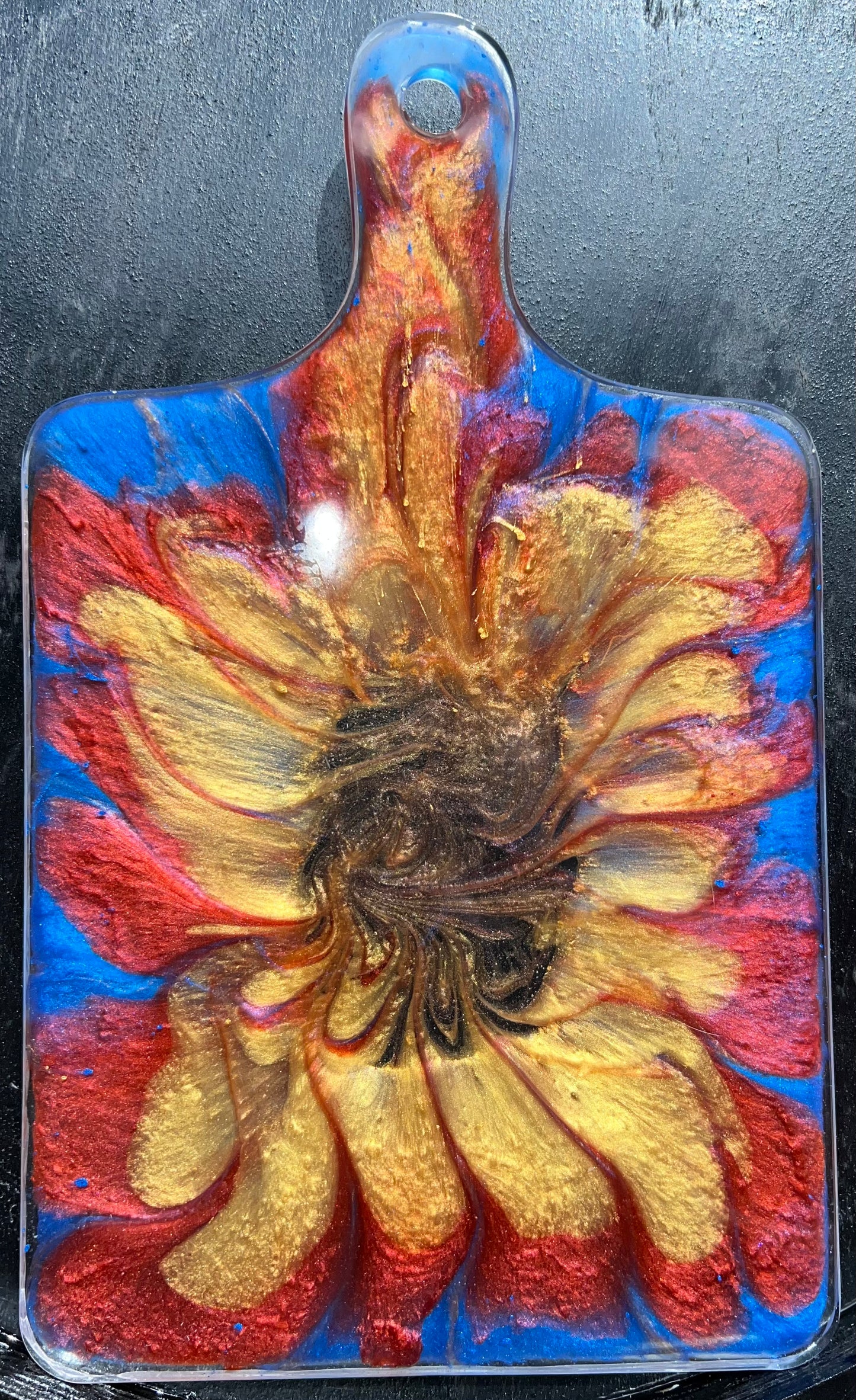 Blue, Red & Yellowish Gold Cutting Board