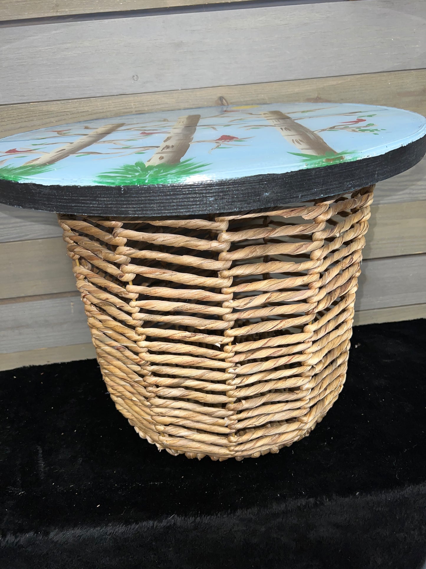 White Birch Tree & Cardinals Storage Basket Table