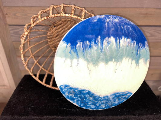 Blue & White Waves With Blue Sand Storage Basket Table