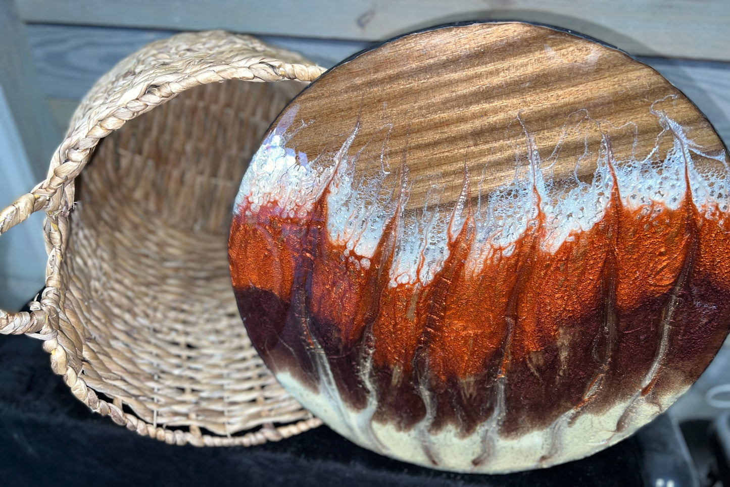 Gold, Bronze, Copper & Pearl White Wave Storage Basket Table