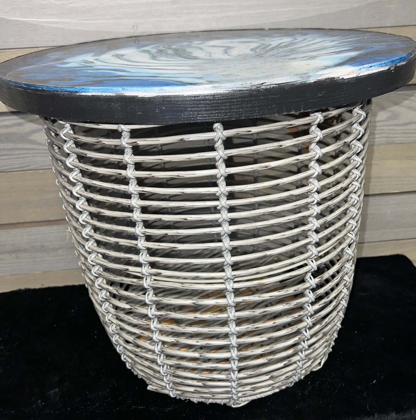 Black, Blue & White Swirl Flower Storage Basket Table