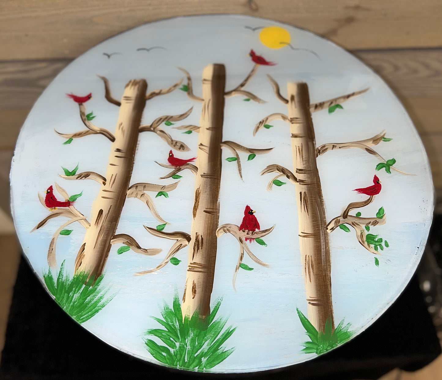 White Birch Tree & Cardinals Storage Basket Table