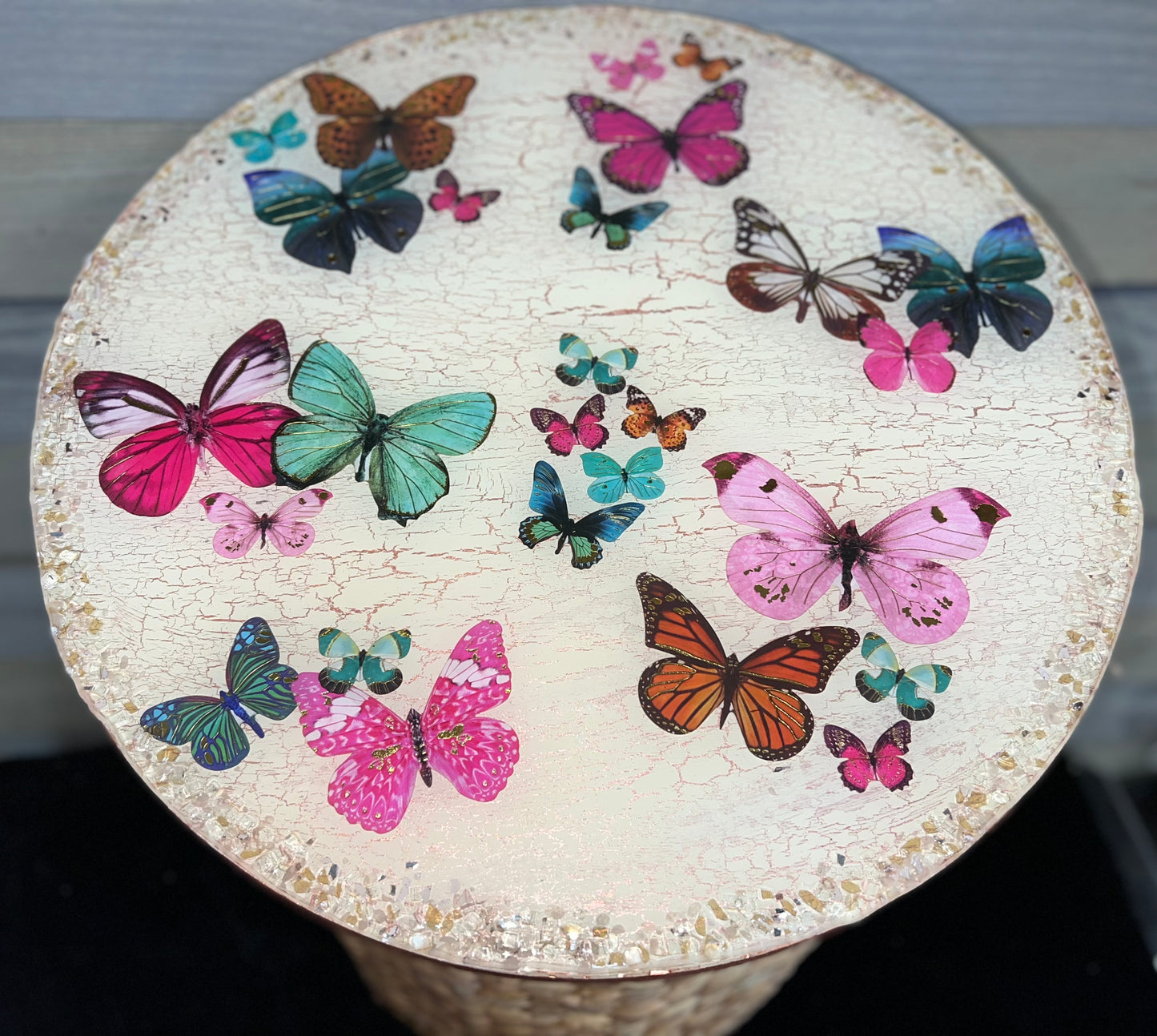 Rose Gold Crackle Butterfly Storage Basket Table