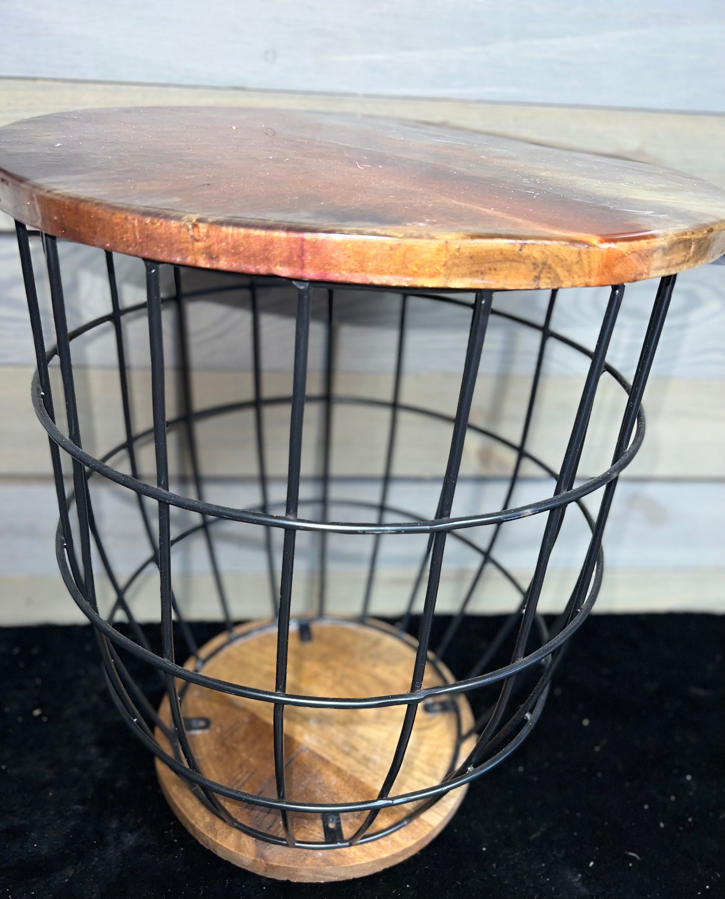 Gold, Copper, Pearl White & Burgundy Storage Basket Table