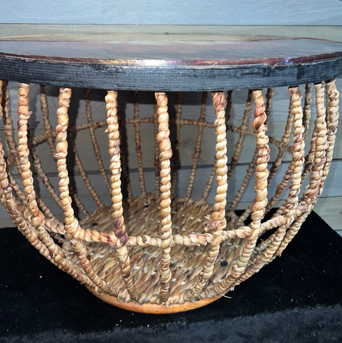 Gold, Burgundy, Copper & Pearl White Storage Basket Table