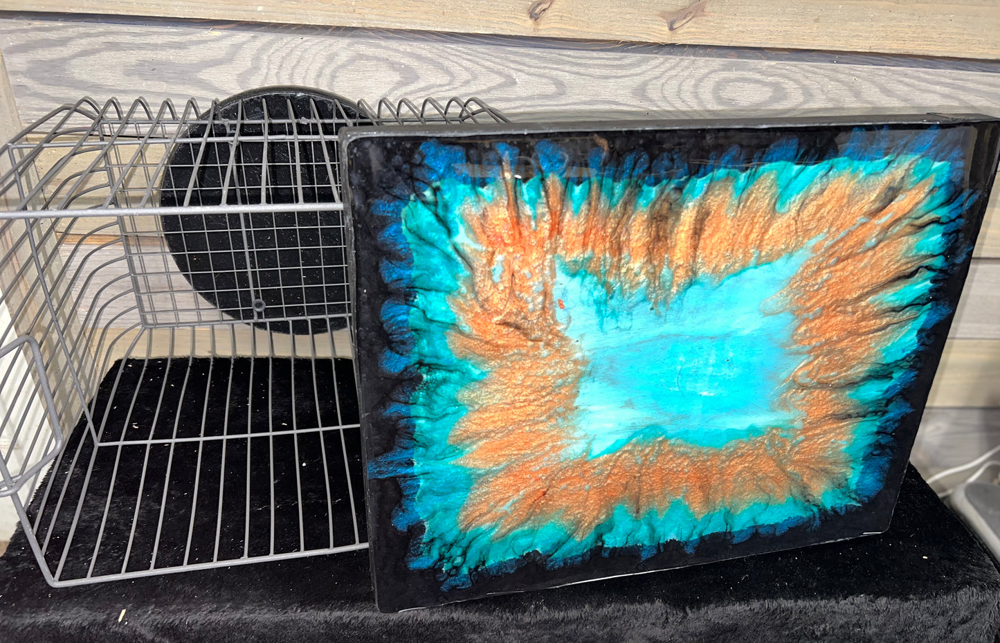 Black, Teal & Orange Square Storage Basket Table