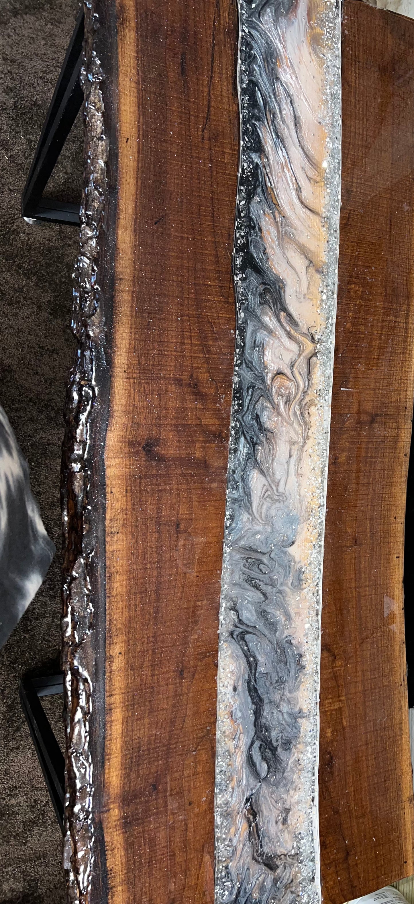 Black Walnut Raw Edge Bar/Desk With LED Lights