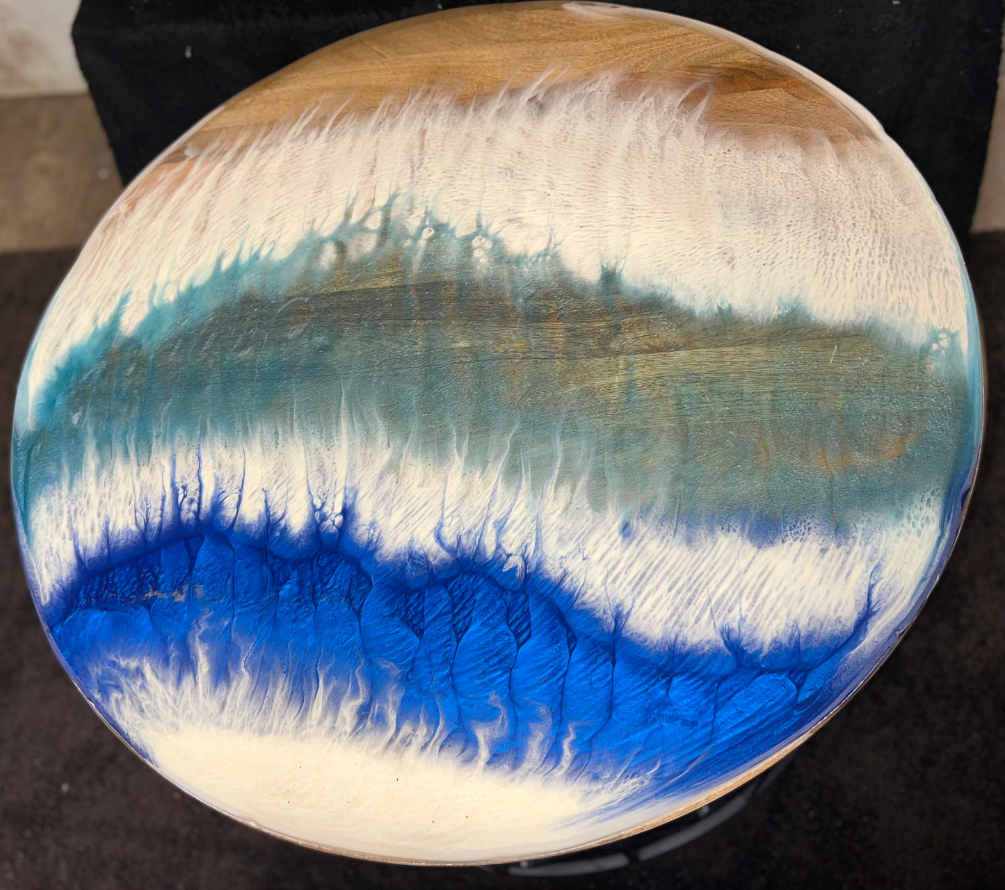 Blue, Teal & White Waves Large Round Table